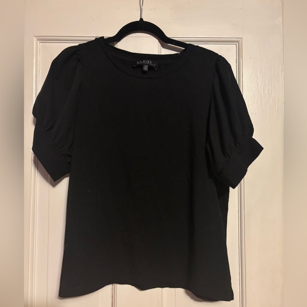 Eloquii bubble sleeve mixed media top